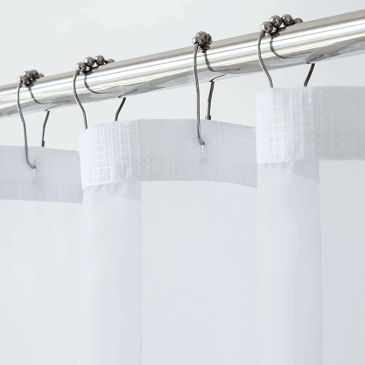 White Sheer and Grid Shower Curtain and Liner Set-1