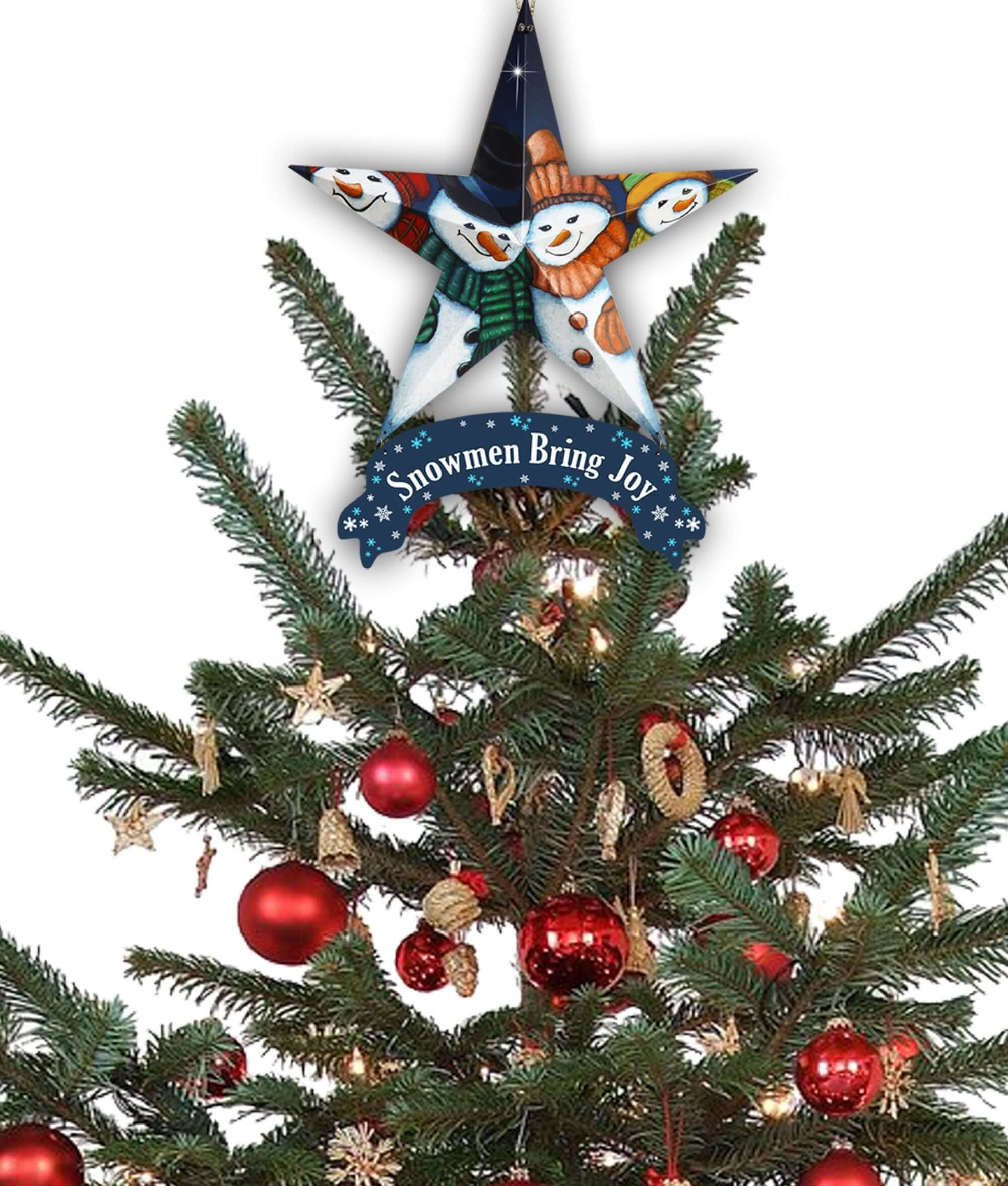 Set of Six Star Shaped Snowmen Joy Christmas Ornaments-1