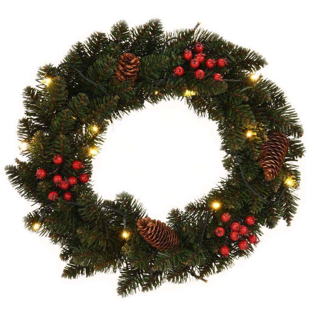vidaXL Christmas Wreaths 2 pcs with Decoration Green 17.7"-2