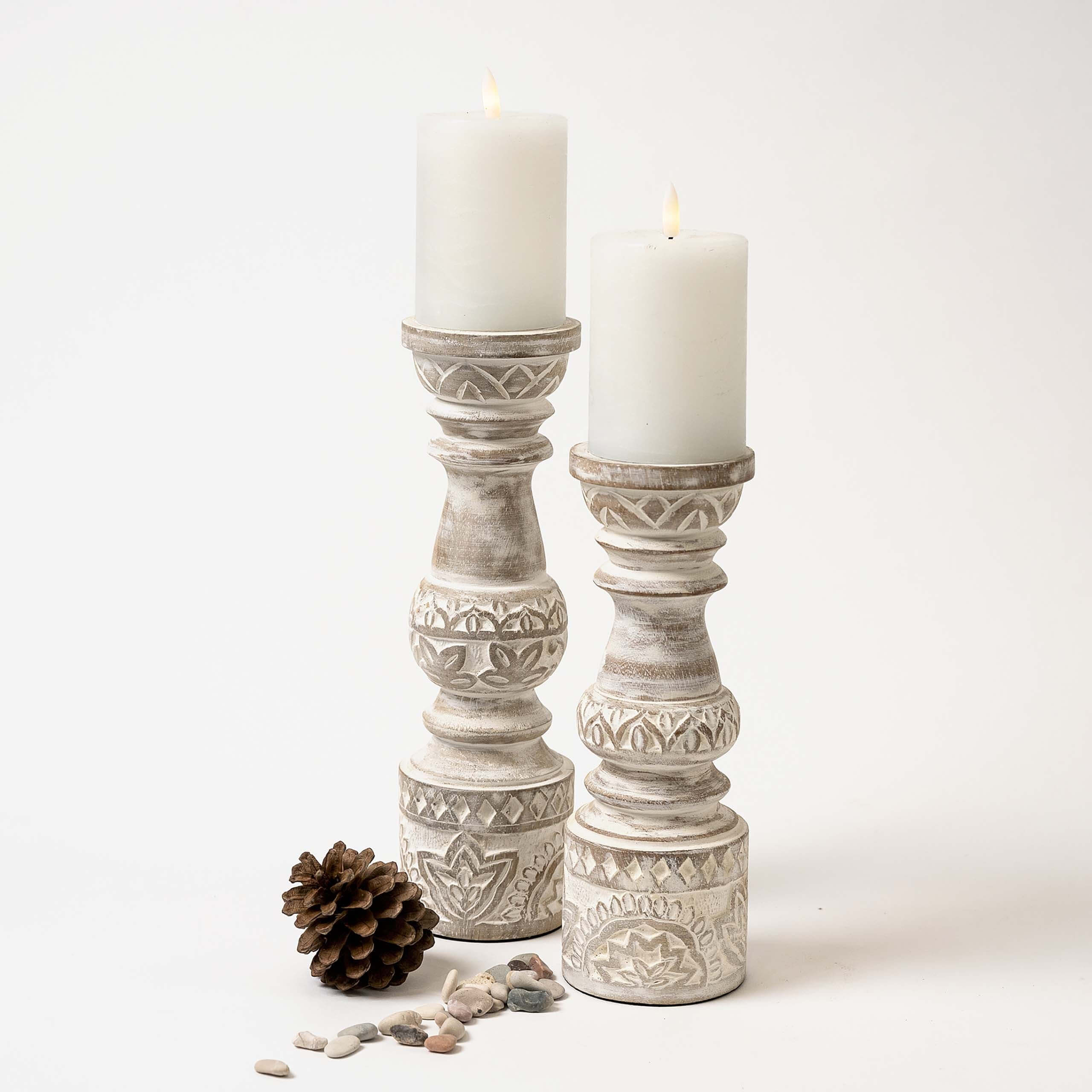 Tall white washed candle stands-1