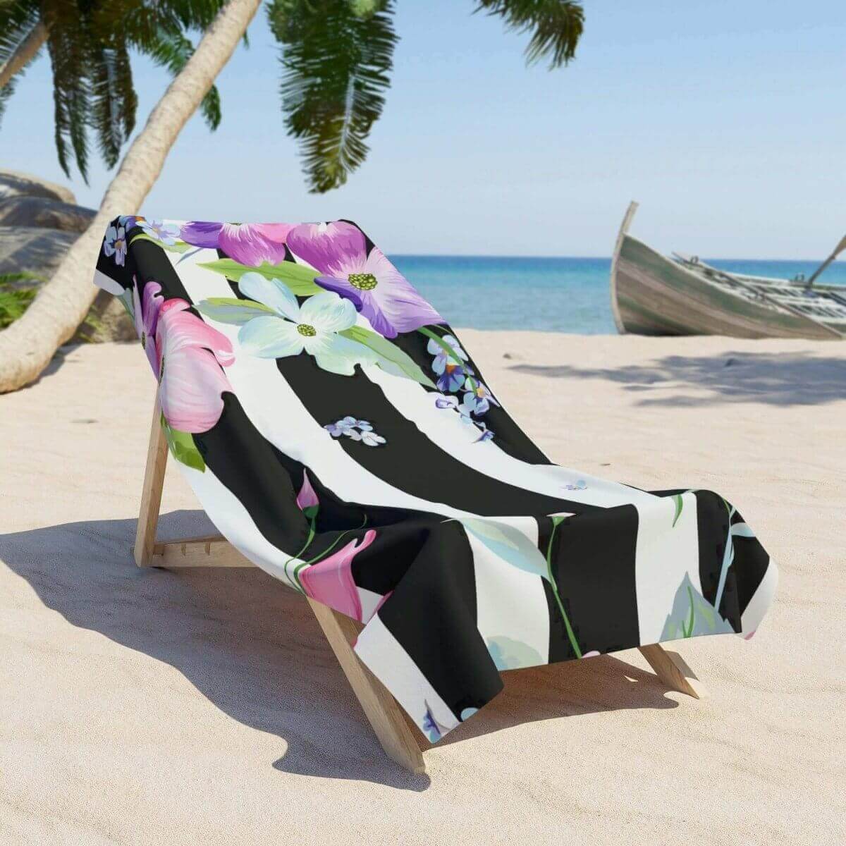 Beach Towel 36" X 72" Striped Flowers - Hearth Home & Living