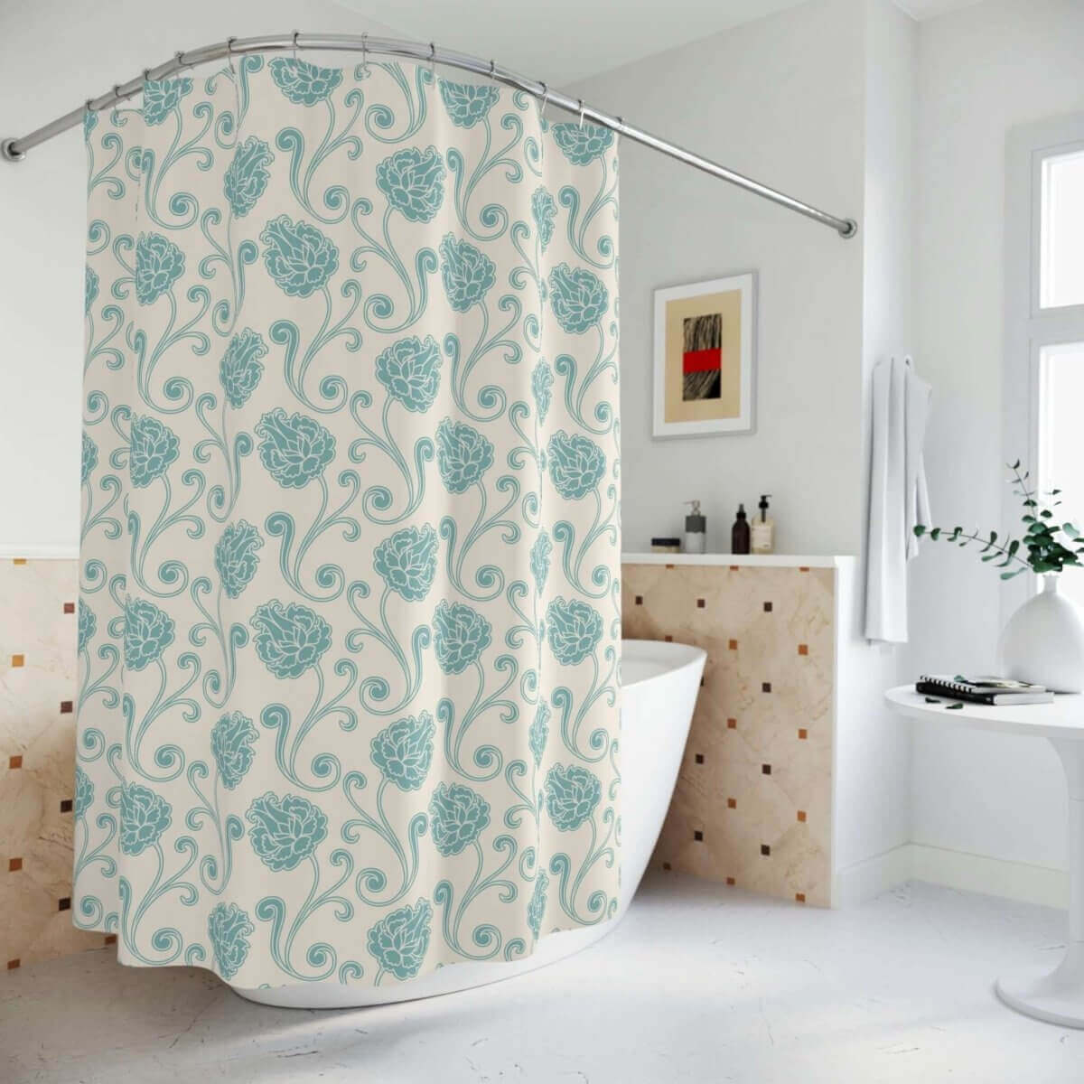Blue & Cream Floral Shower Curtain - Hearth Home & Living