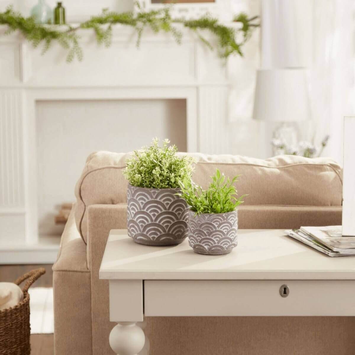 Cement Flower Pot Set - Taupe Scallop Design - Hearth Home & Living