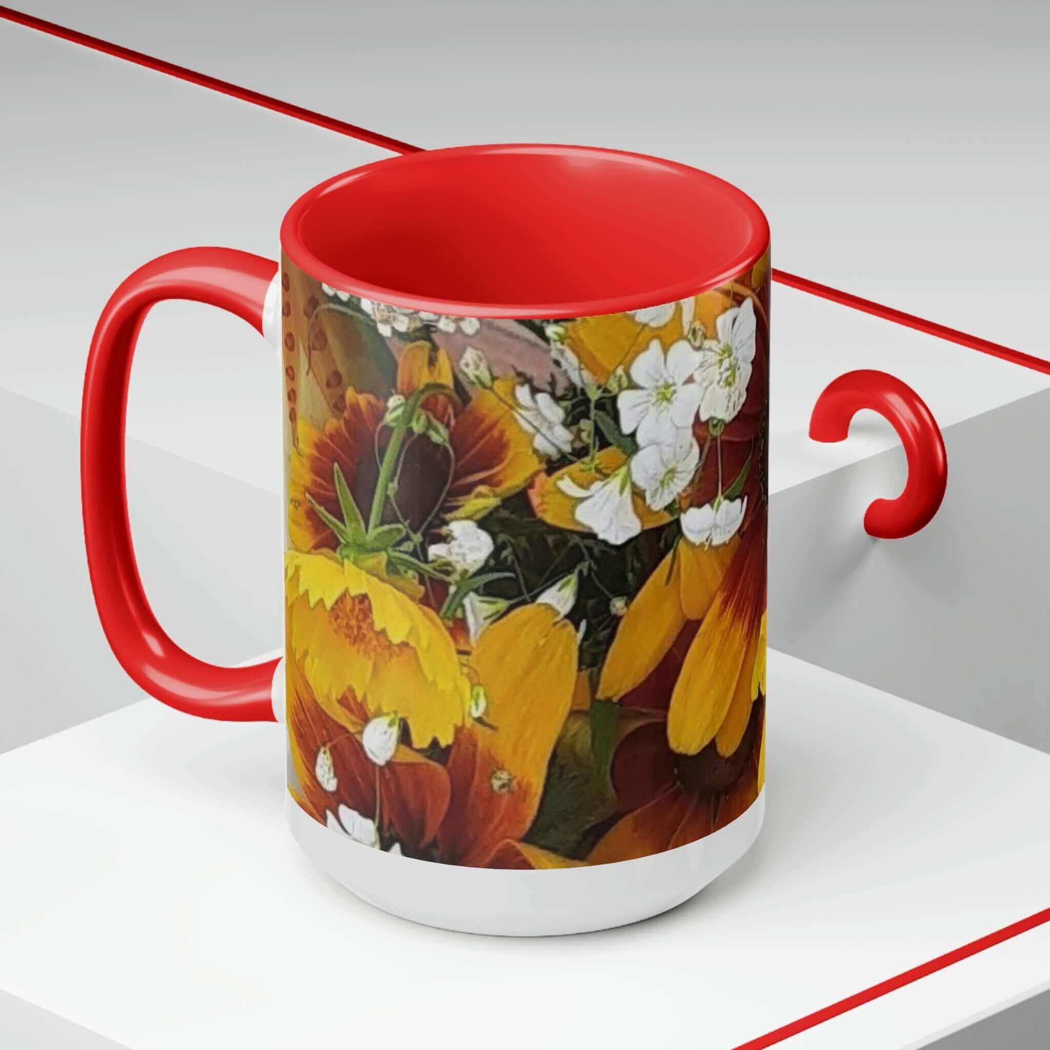 Floral Two-Tone Coffee Mugs, 15oz - Hearth Home & Living
