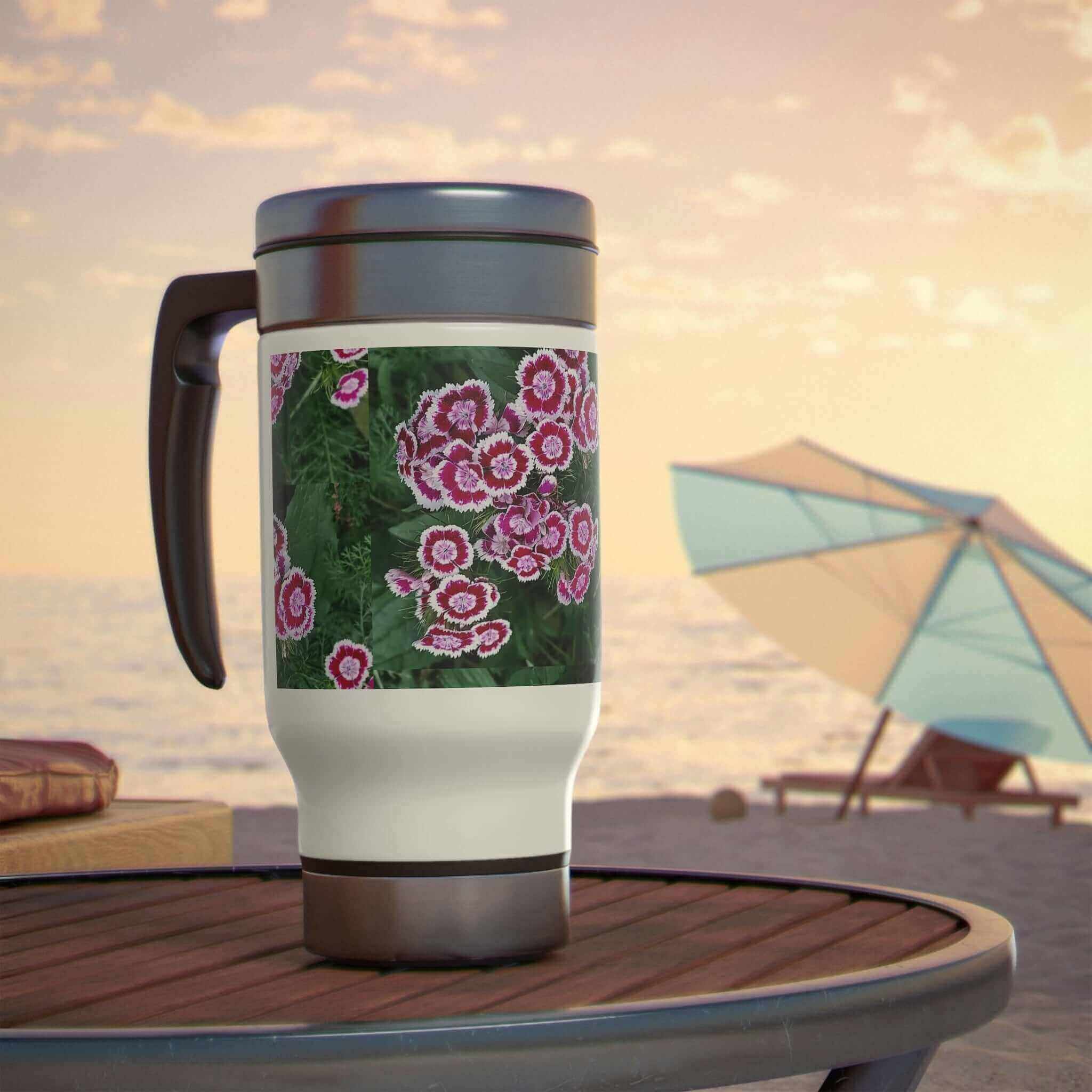 Sweet William Steel Travel Mug with Handle, 14oz - 6